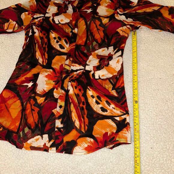 Chicos Linen Red Orange Black Tropical Floral Button Down Size 0 (Small) BUTTON - Picture 11 of 13